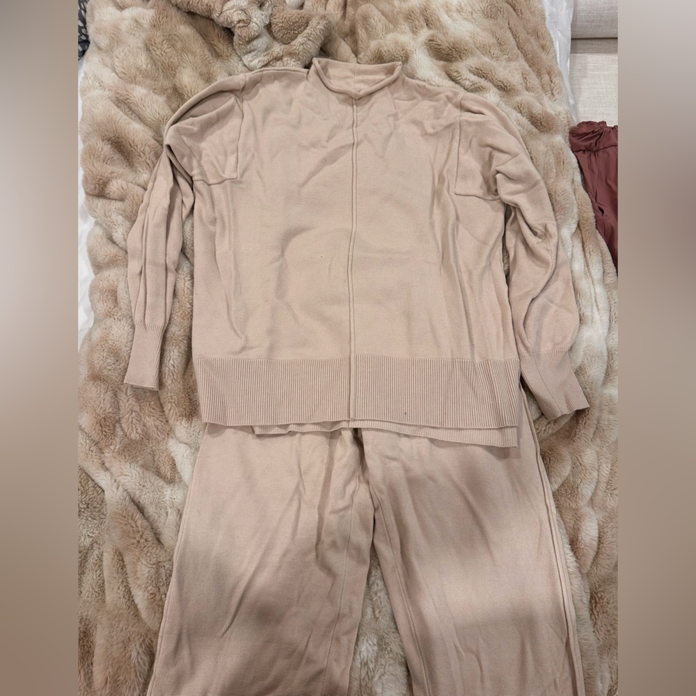 Cozy Beige Knit Sweater and Pants Set